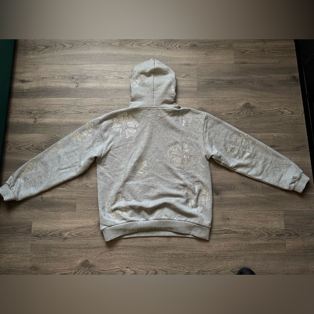 Gray Denim Tear Crystal Hoodie